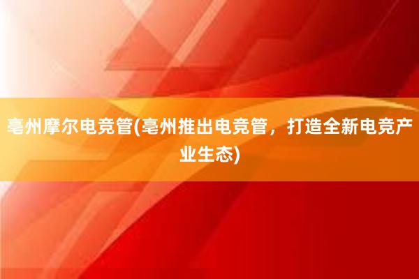 亳州摩尔电竞管(亳州推出电竞管，打造全新电竞产业生态)