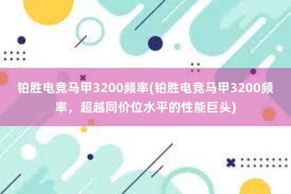 铂胜电竞马甲3200频率(铂胜电竞马甲3200频率，超越同价位水平的性能巨头)