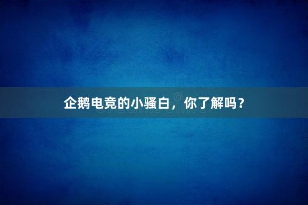 企鹅电竞的小骚白，你了解吗？