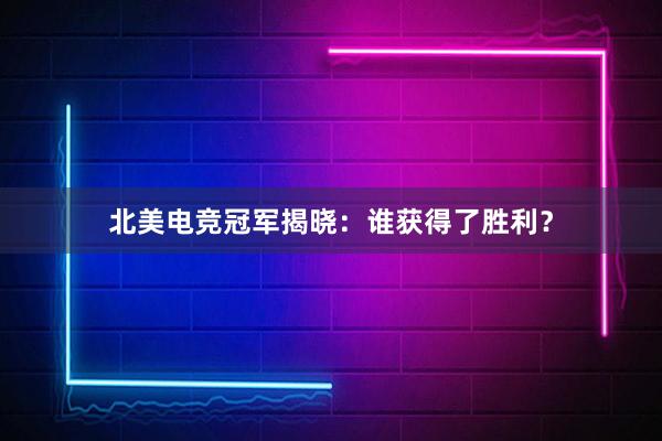 北美电竞冠军揭晓：谁获得了胜利？